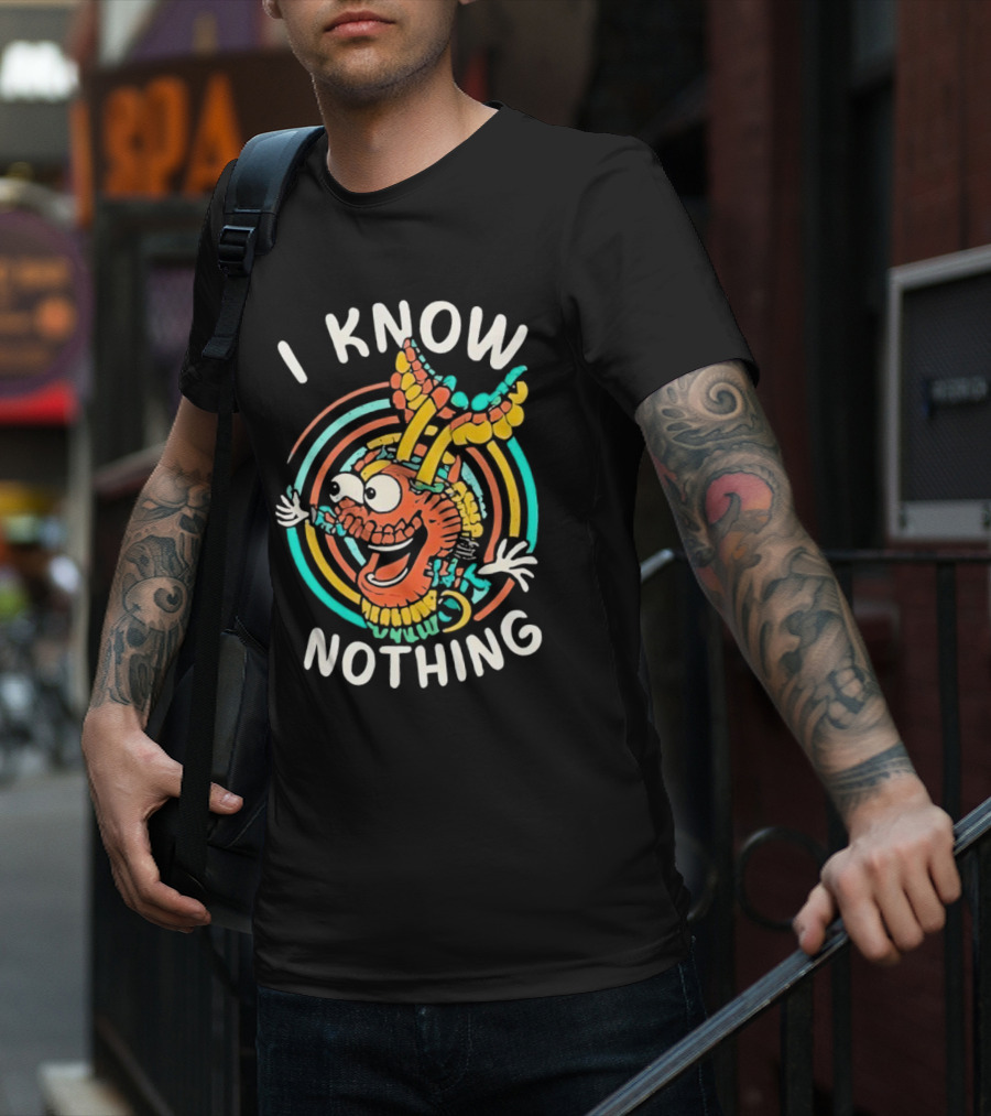 I Know Nothing Vibrant Cartoon Creature With Colorful Swirls T-Shirt