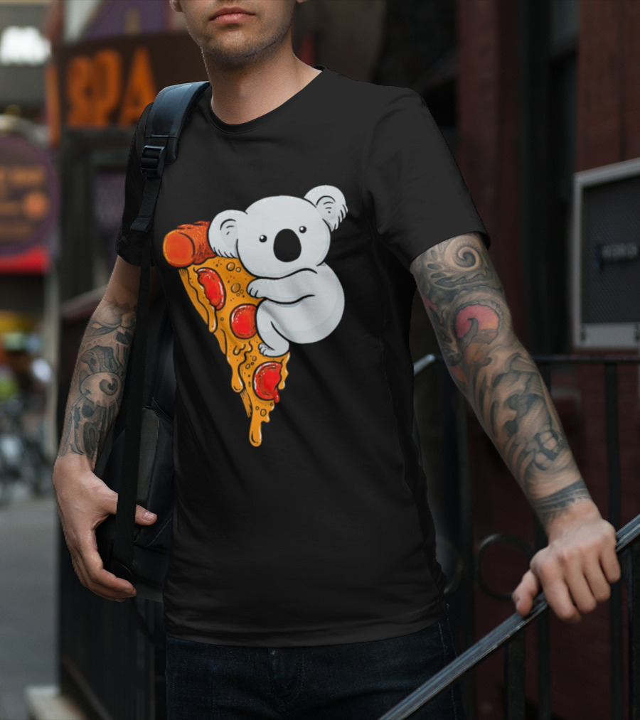 Koala Hugging Pizza Slice Cartoon T-Shirt