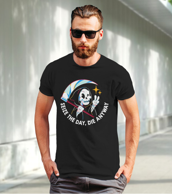 Seize The Day Die Anyway Grim Reaper Peace Sign T-Shirt