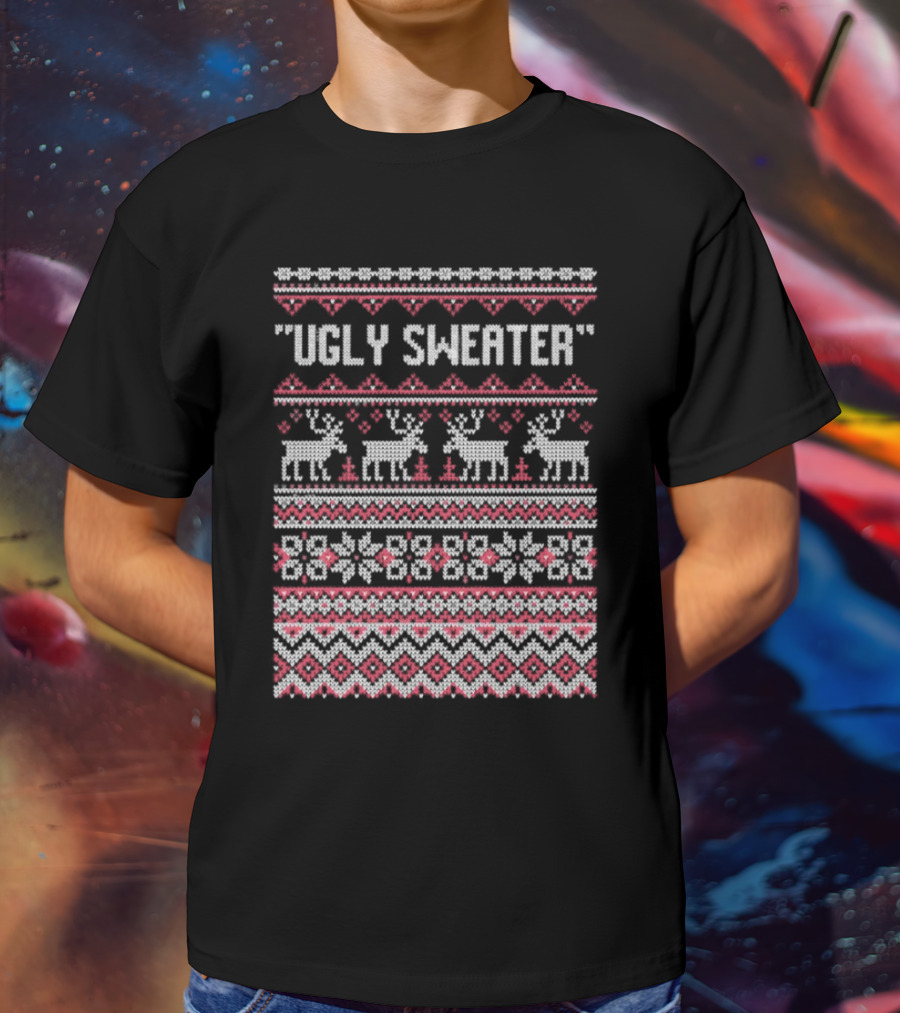 Ugly Sweater Christmas Reindeer Snowflake T-Shirt