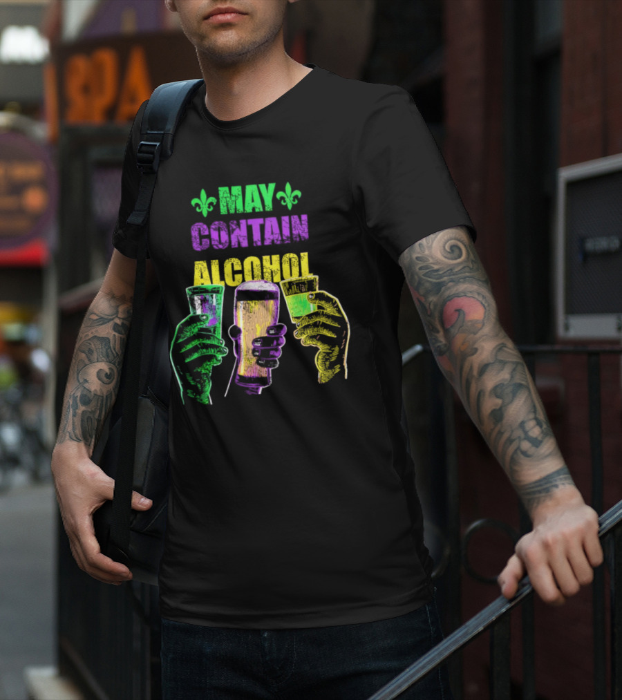 May Contain Alcohol Fleur-de-Lis Colorful Drink Glasses T-Shirt