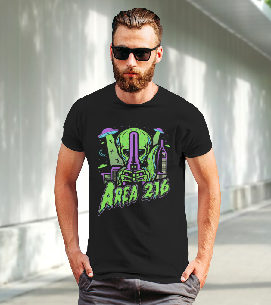 Area 216 Alien UFO City Skyline Neon T-Shirt