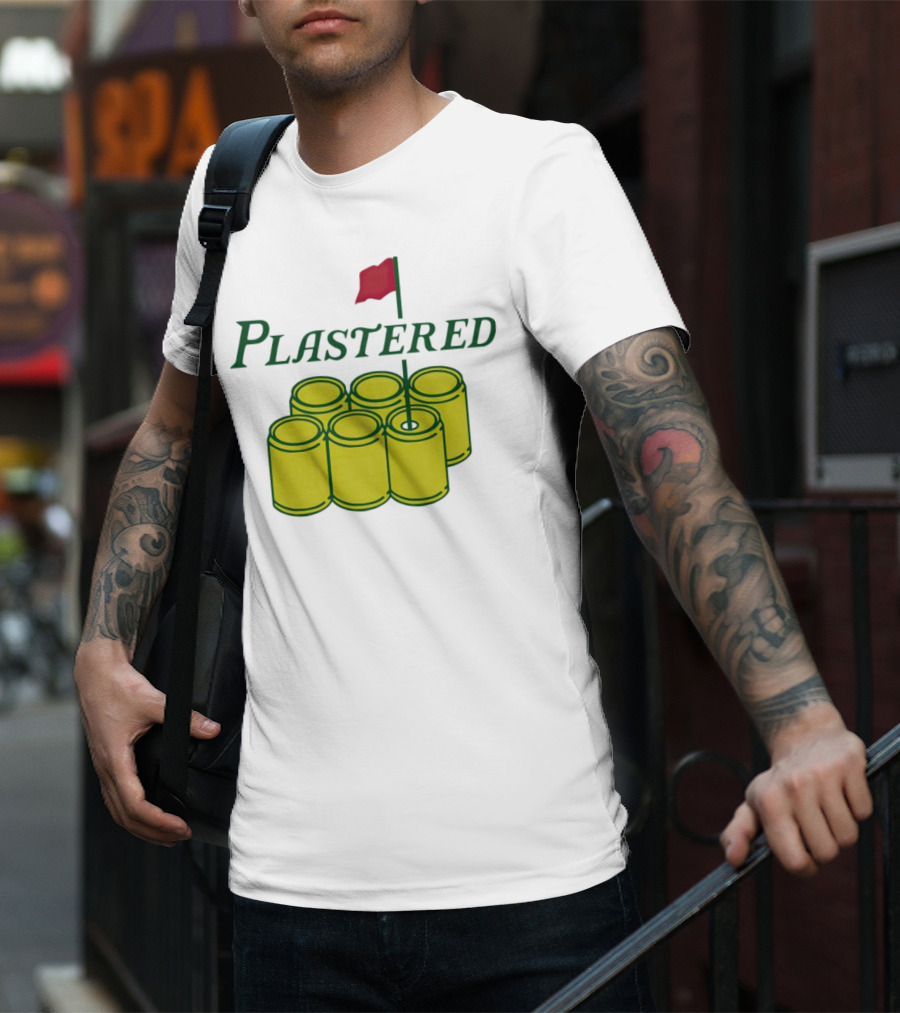 Plastered Flag With Beer Can Pyramid And Red Golf Pin T-Shirt