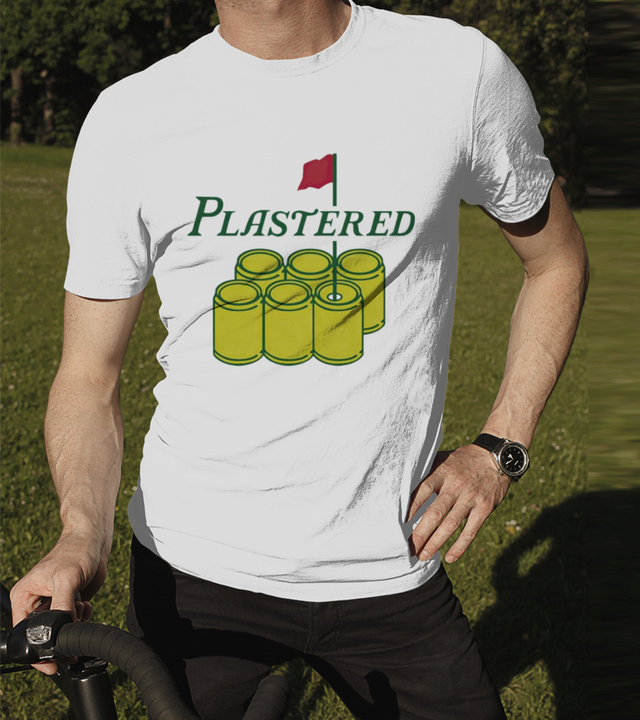 Plastered Flag With Beer Can Pyramid And Red Golf Pin T-Shirt