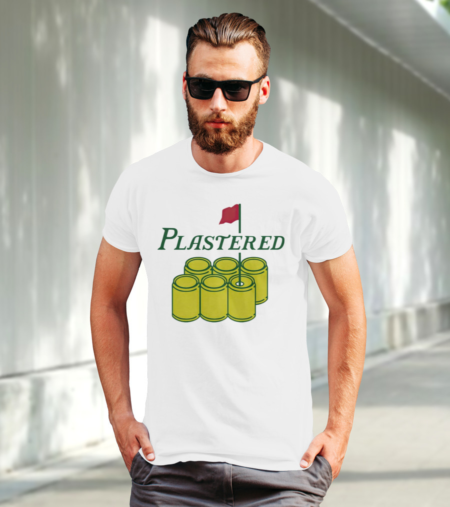Plastered Flag With Beer Can Pyramid And Red Golf Pin T-Shirt