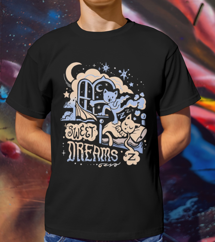 Sweet Dreams Dreaming Cat Under Moon And Stars T-Shirt