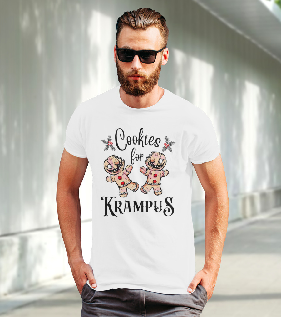 Cookies For Krampus Creepy Gingerbread Man Holly Berries T-Shirt