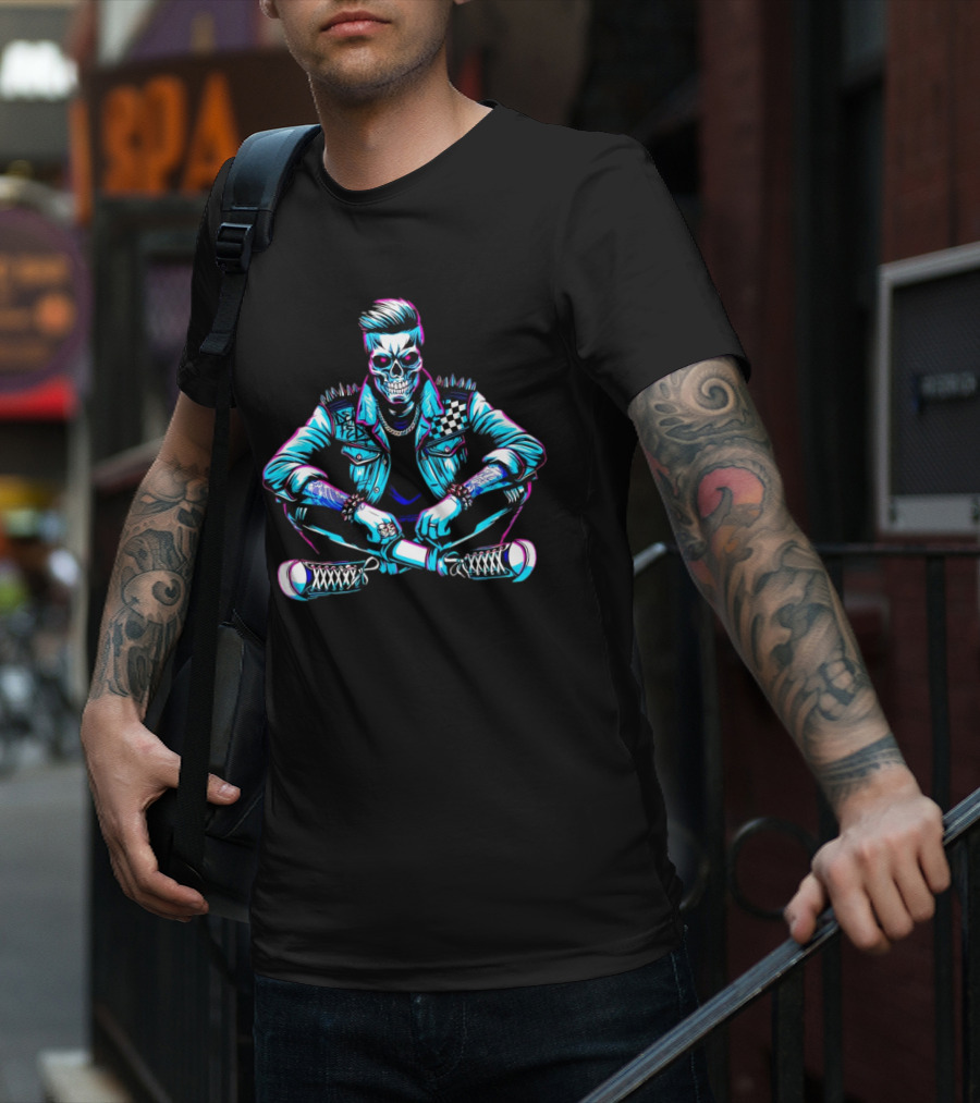 TTD Wrestling Mr. Dead Fed Skull Punk Skeleton With Spiked Jacket And Tattoos T-Shirt
