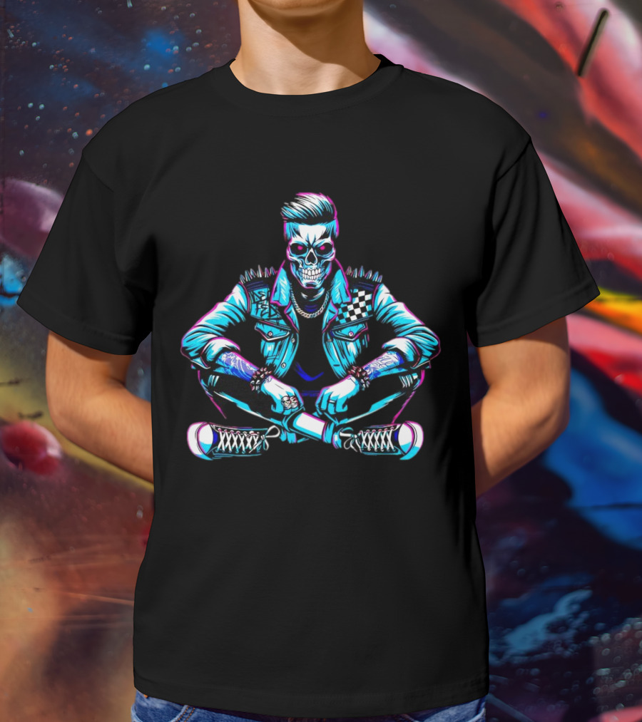 TTD Wrestling Mr. Dead Fed Skull Punk Skeleton With Spiked Jacket And Tattoos T-Shirt