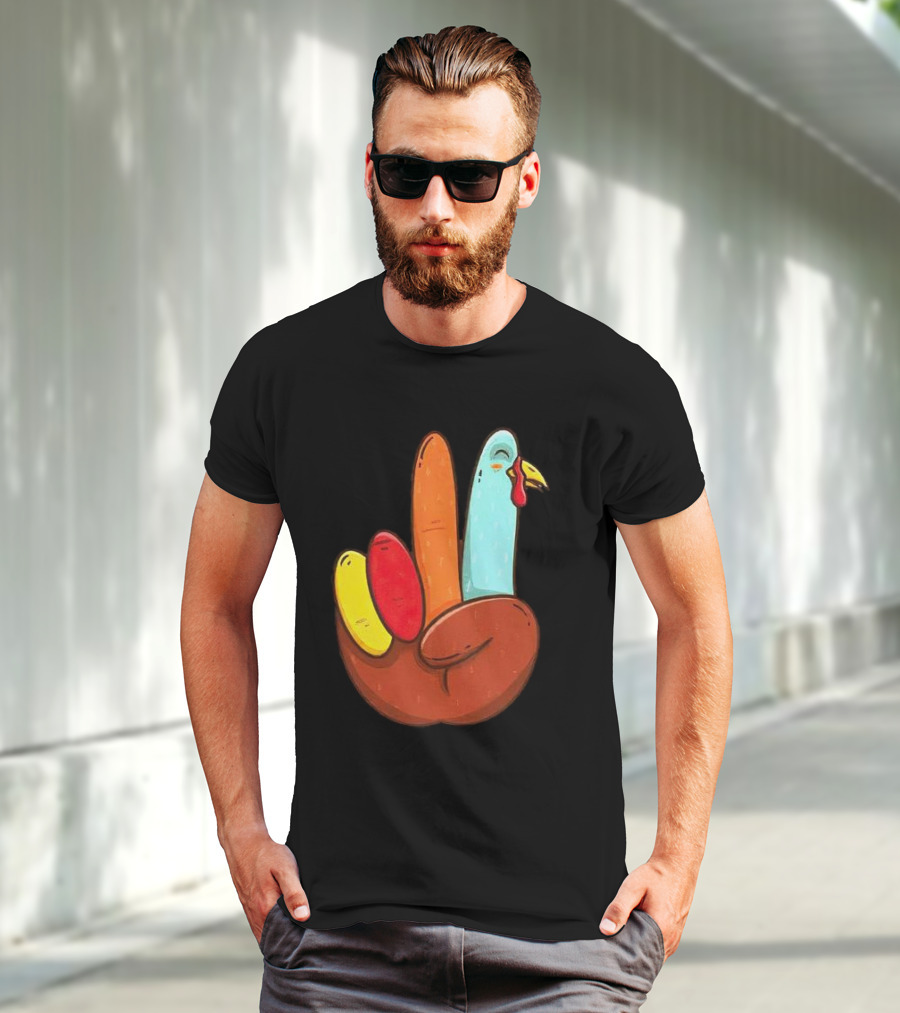 Peace For Turkeys Hand Gesture Turkey Pardon Humor T-Shirt