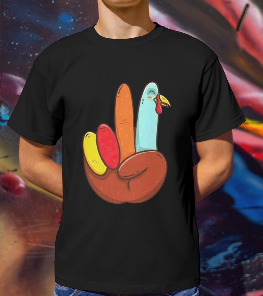 Peace For Turkeys Hand Gesture Turkey Pardon Humor T-Shirt