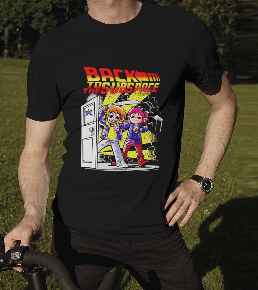 Back To The Subspace Scott Pilgrim And Ramona With Retro Door And Lightning T-Shirt