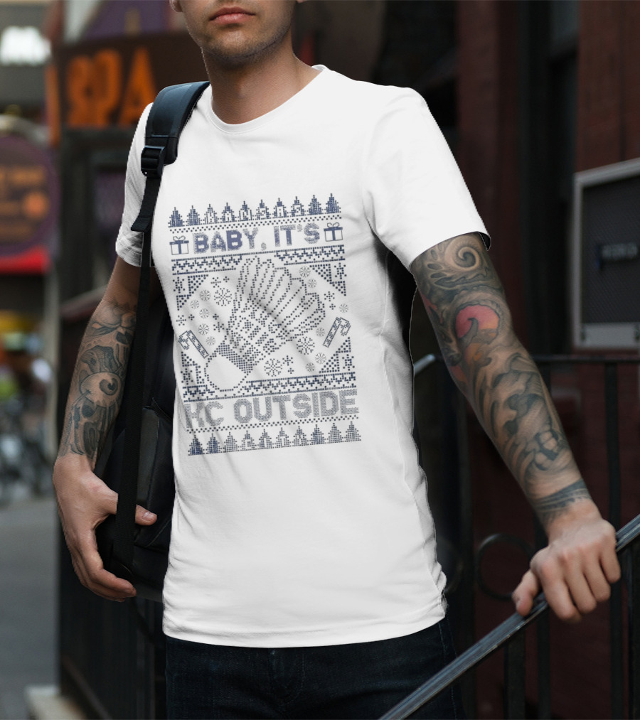 Baby It’s KC Outside Ugly Sweater Style With Mittens And Winter Icons T-Shirt