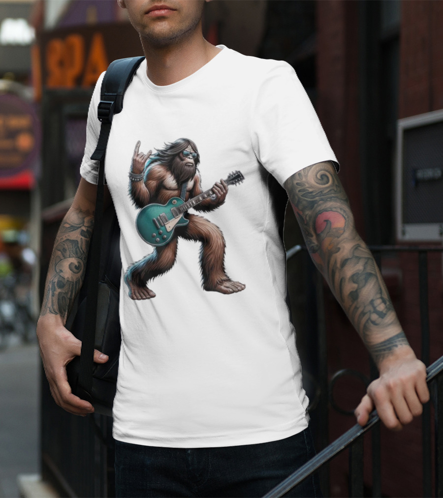 Bigfoot Rocking Out With Electric Guitar T-Shirt