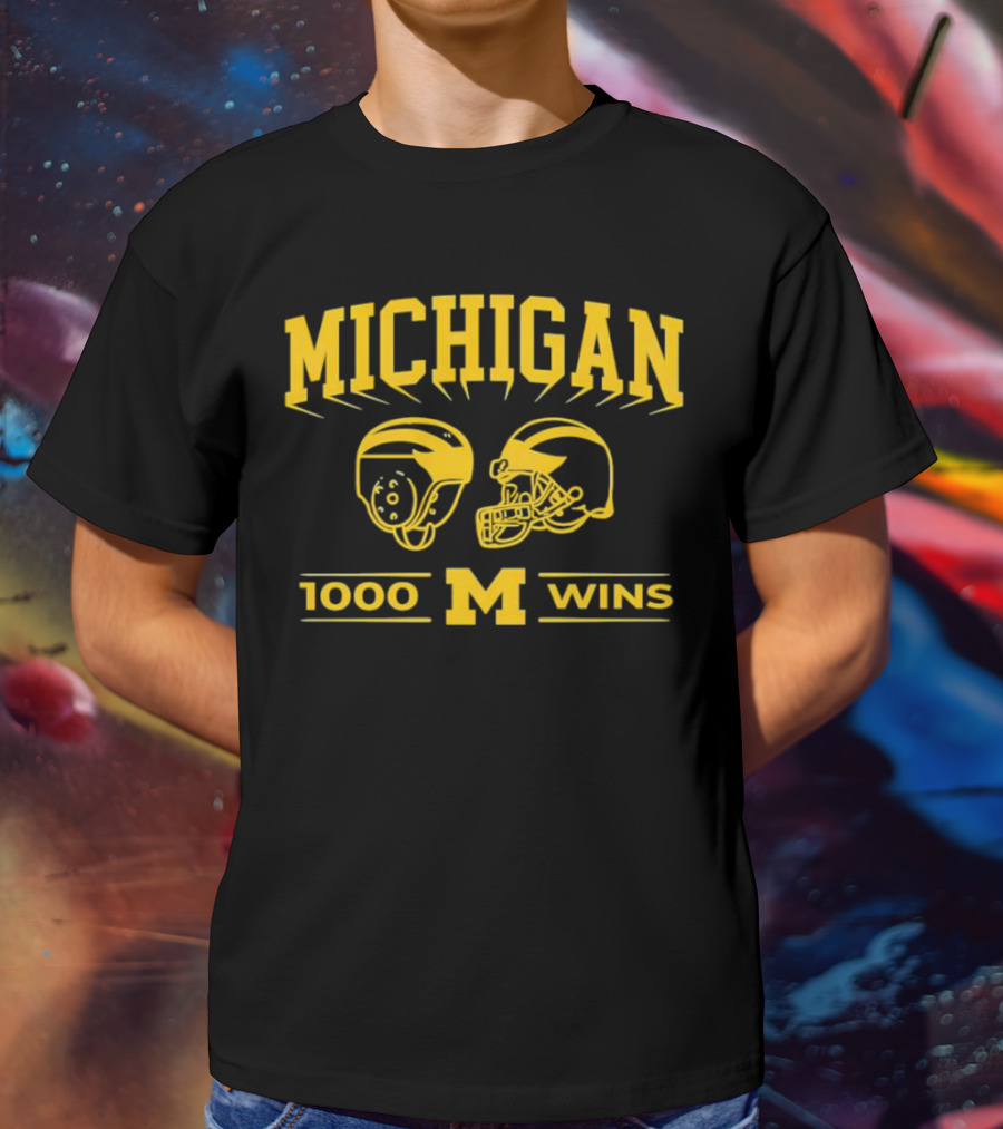 Michigan Wolverines 1000 Wins Football Helmets T-Shirt