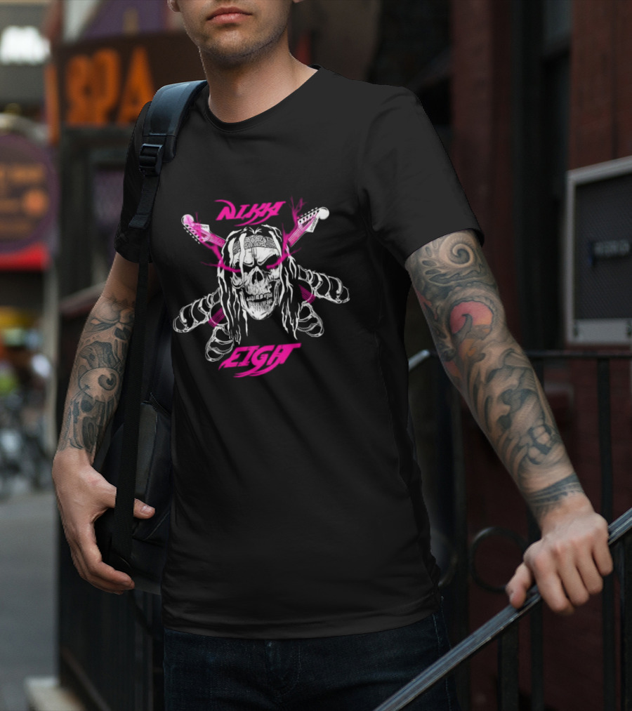 Nikki Eight Eight Skull Crossbones Guitars Pink Bandana T-Shirt