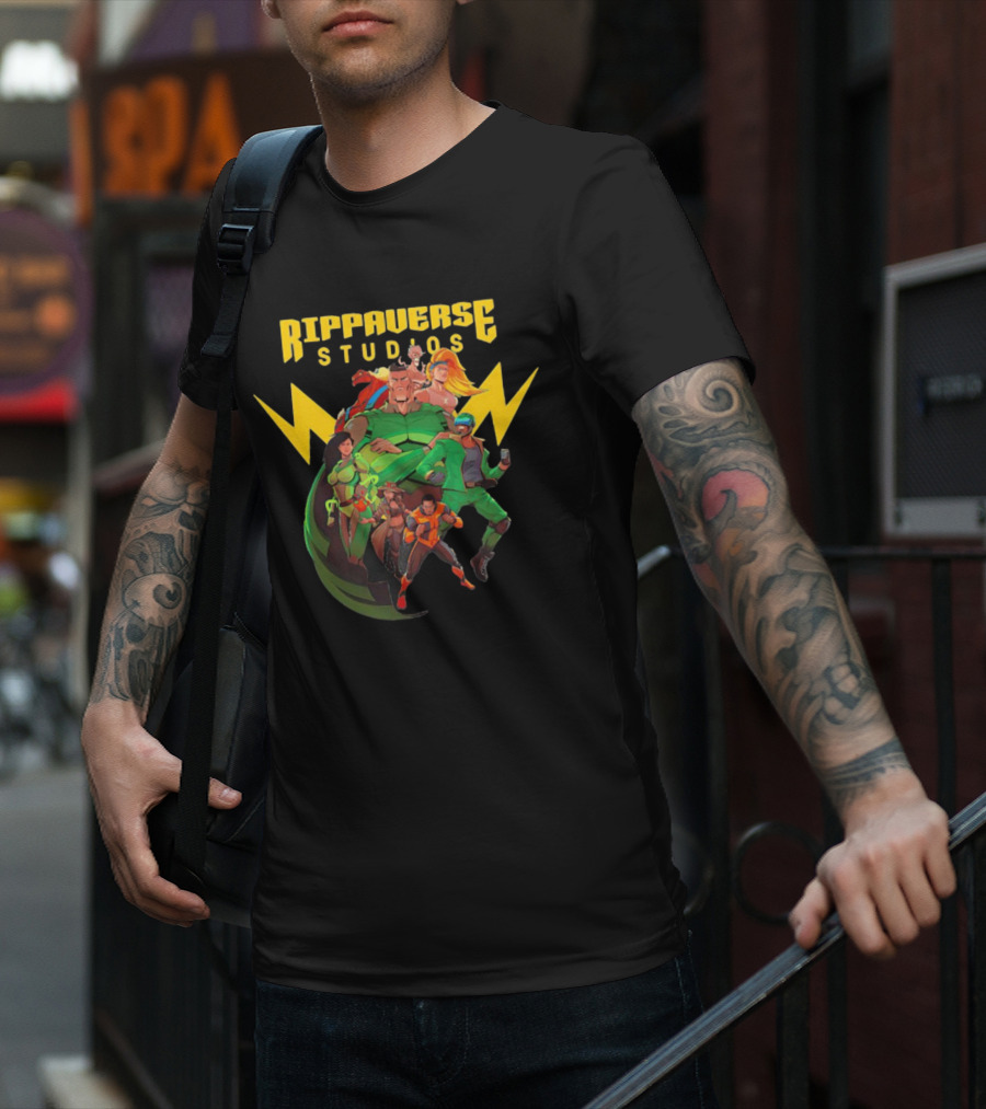 Rippaverse Studios Superhero Team Iconic Action Characters T-Shirt