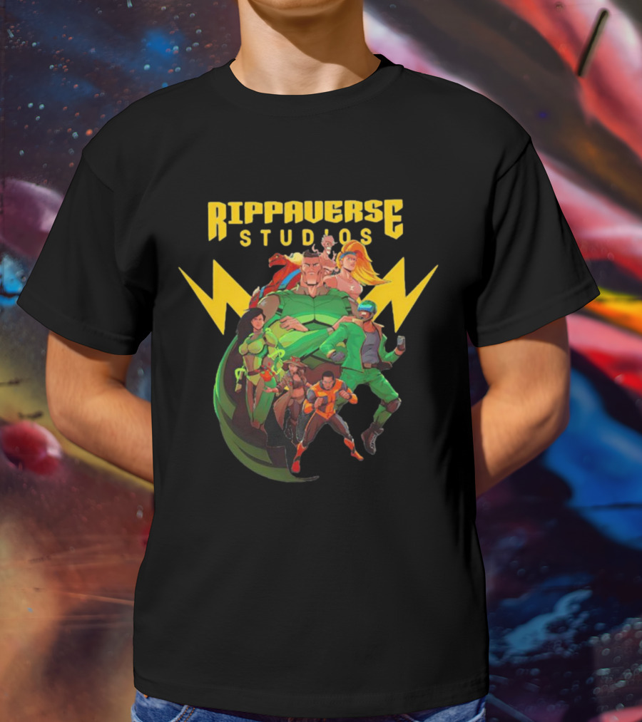 Rippaverse Studios Superhero Team Iconic Action Characters T-Shirt