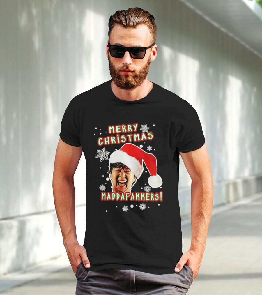 Merry Christmas Maddafakkers Ken Jeong Santa Hat Snowflakes T-Shirt