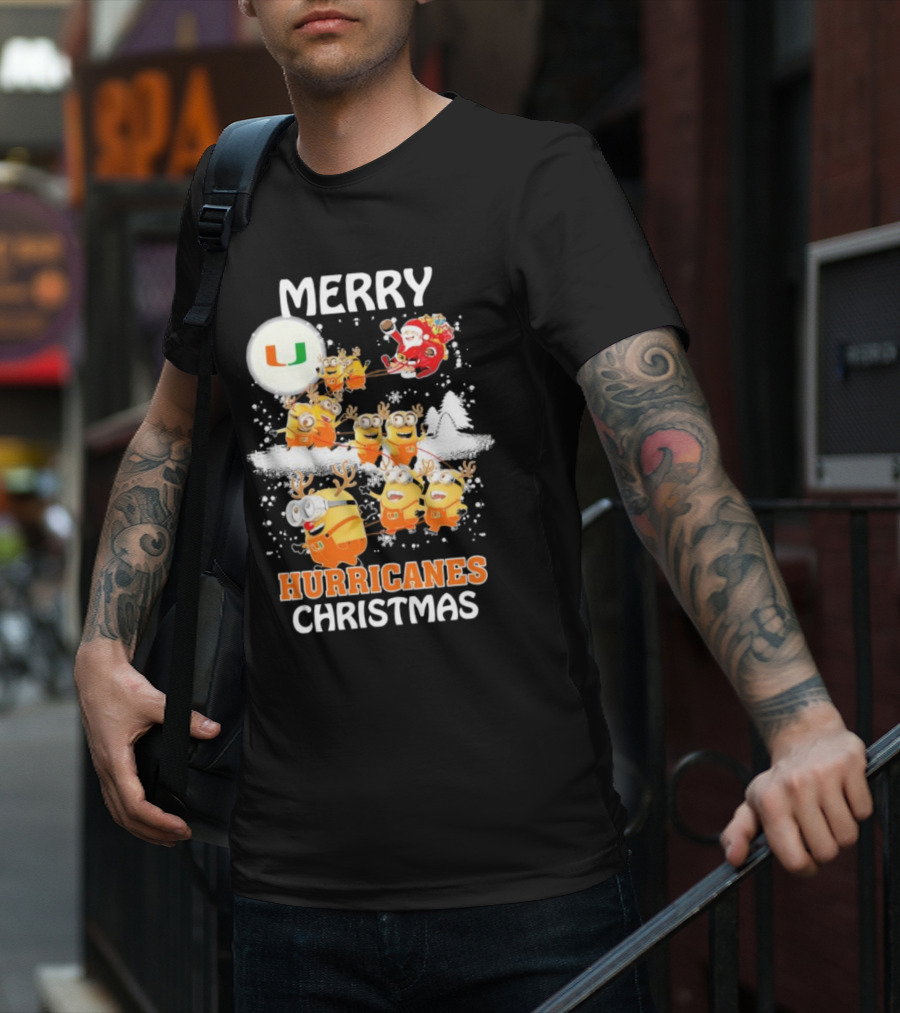 Merry Minions Miami Hurricanes Christmas T-Shirt
