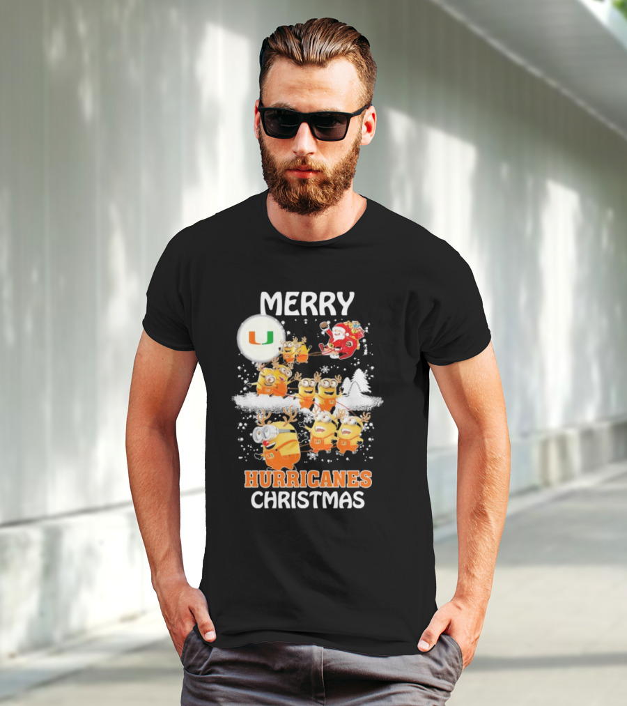 Merry Minions Miami Hurricanes Christmas T-Shirt