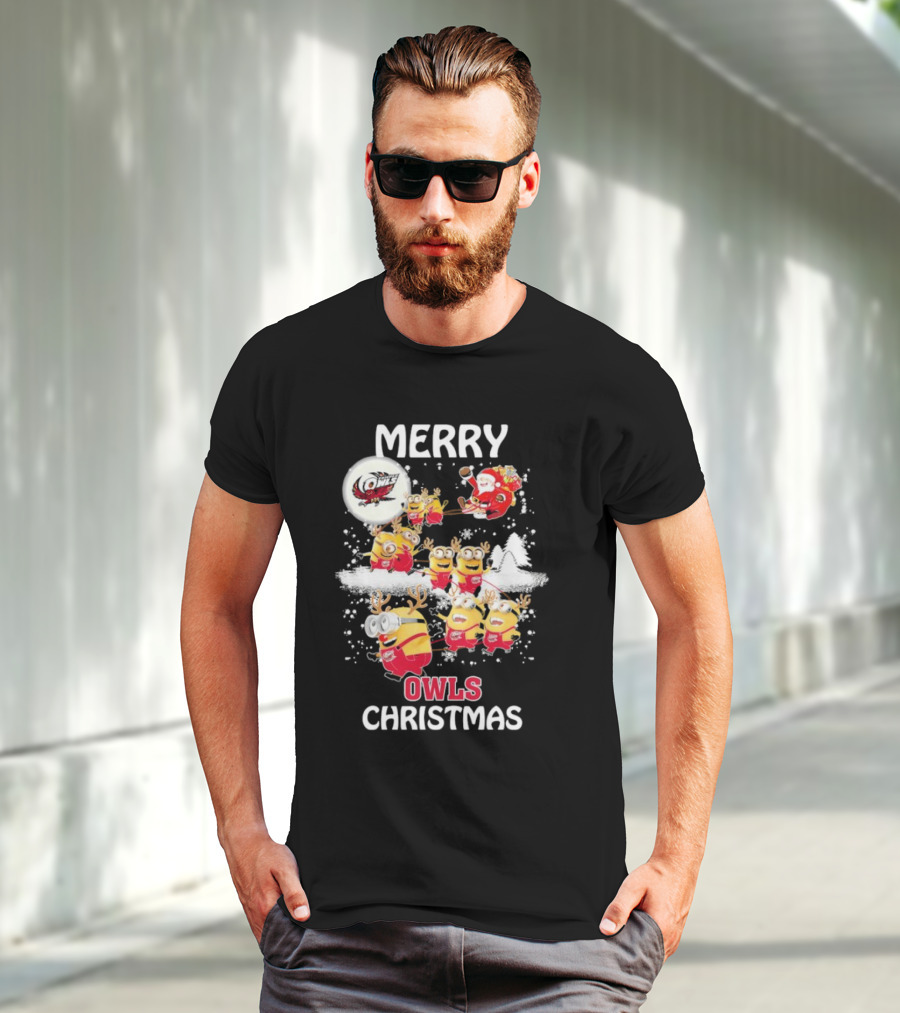 Minions Merry Temple Owls Christmas Santa Snow Scene T-Shirt