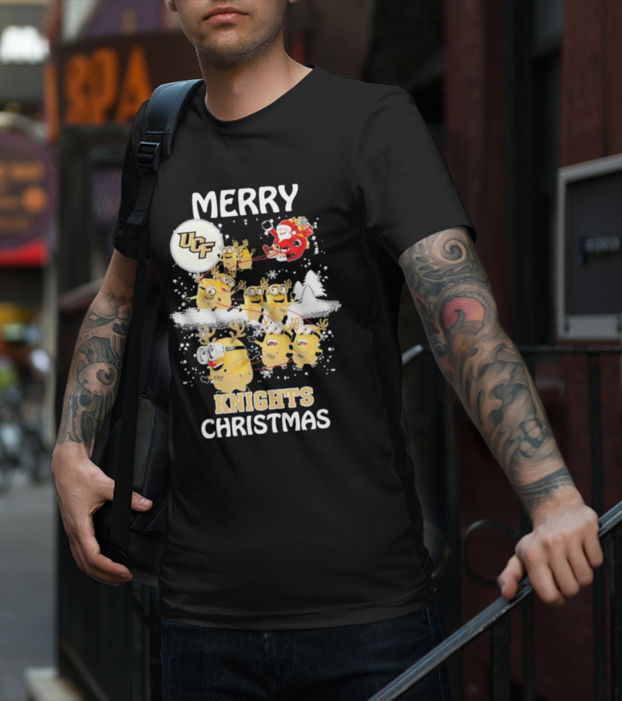 Merry UCF Knights Christmas With Minions And Santa T-Shirt