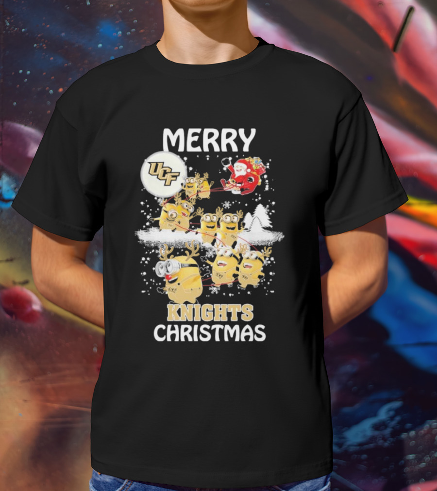 Merry UCF Knights Christmas With Minions And Santa T-Shirt