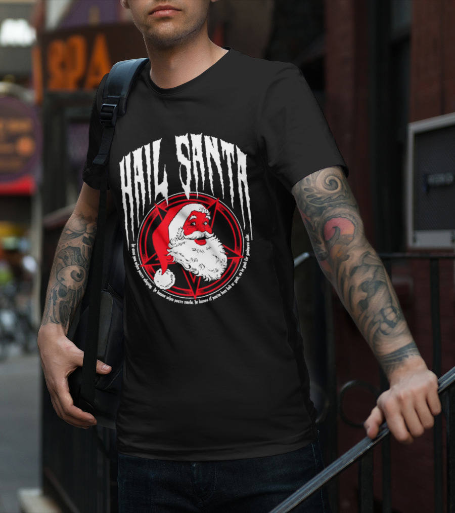 Hail Santa Evil Christmas Pentagram Santa Hat T-Shirt