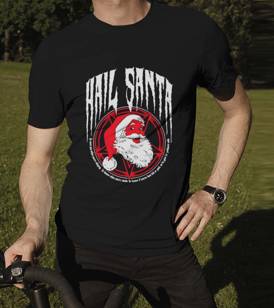 Hail Santa Evil Christmas Pentagram Santa Hat T-Shirt