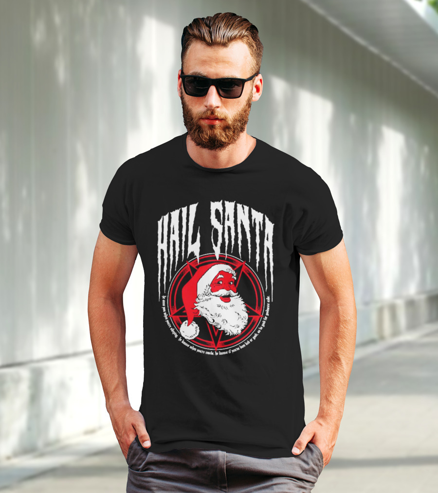Hail Santa Evil Christmas Pentagram Santa Hat T-Shirt