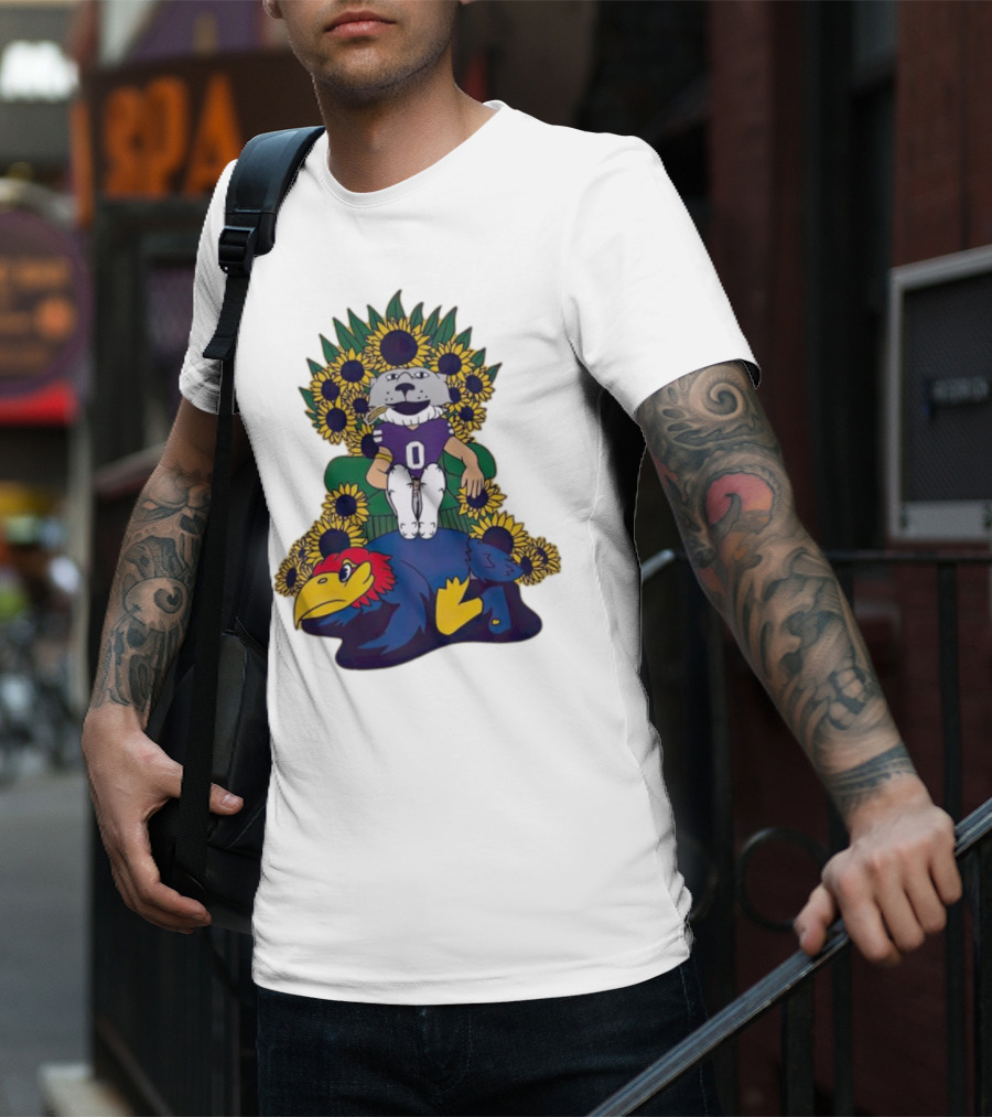 Kansas State Wildcats Mascot Sunflowers Throne With Kansas Jayhawks T-Shirt
