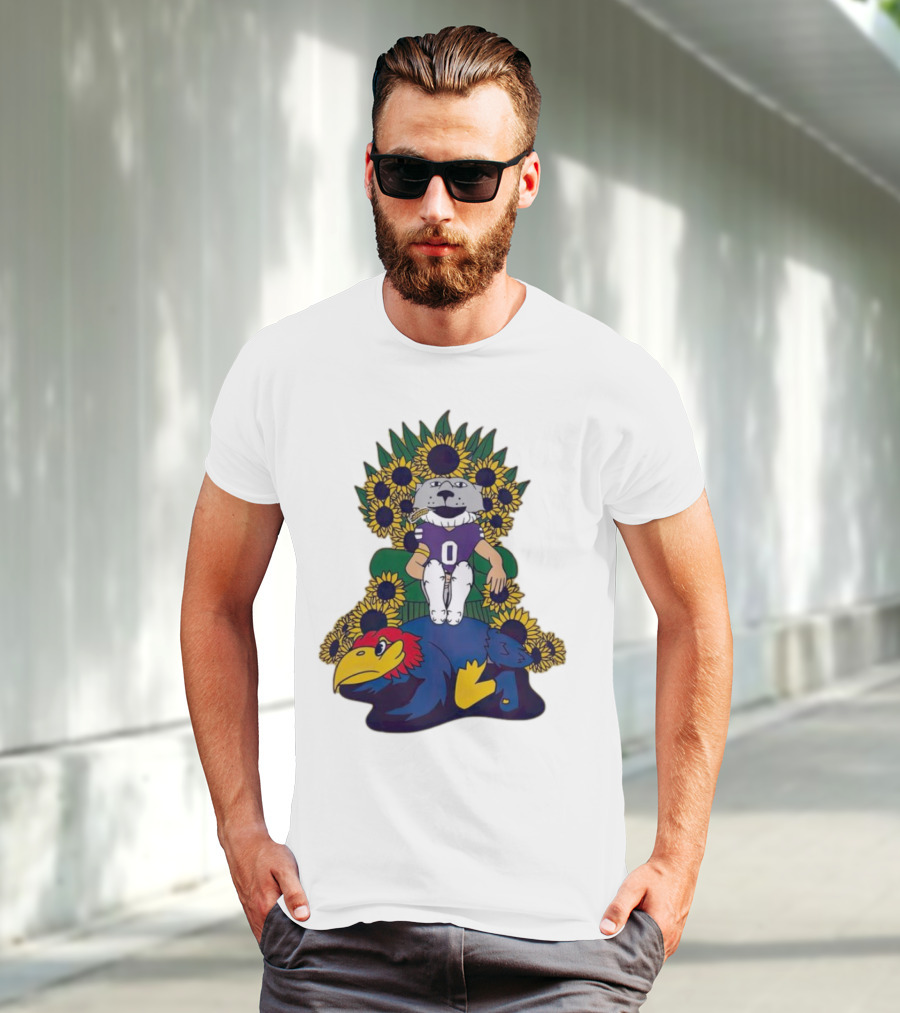 Kansas State Wildcats Mascot Sunflowers Throne With Kansas Jayhawks T-Shirt