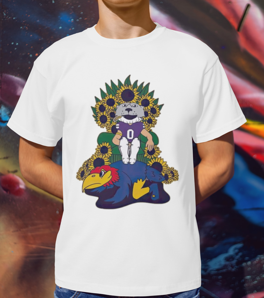 Kansas State Wildcats Mascot Sunflowers Throne With Kansas Jayhawks T-Shirt