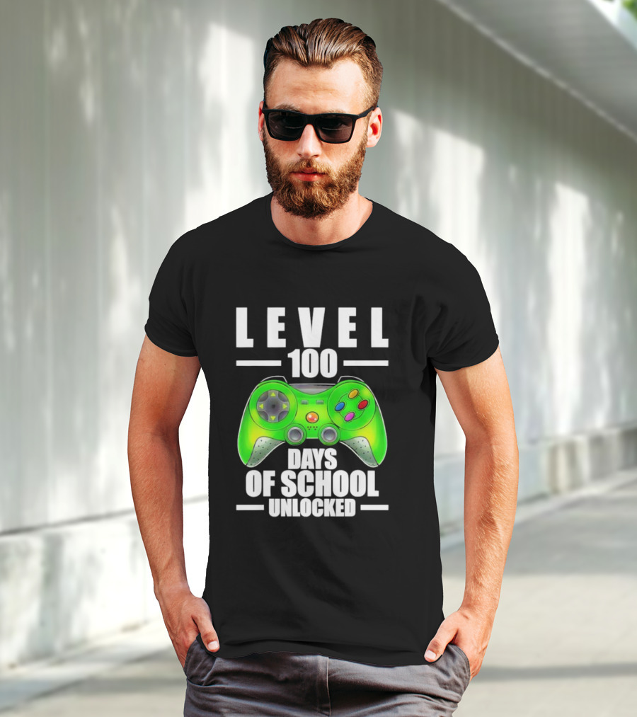 LEVEL 100 DAYS OF SCHOOL UNLOCKED GAMING CONTROLLER T-Shirt
