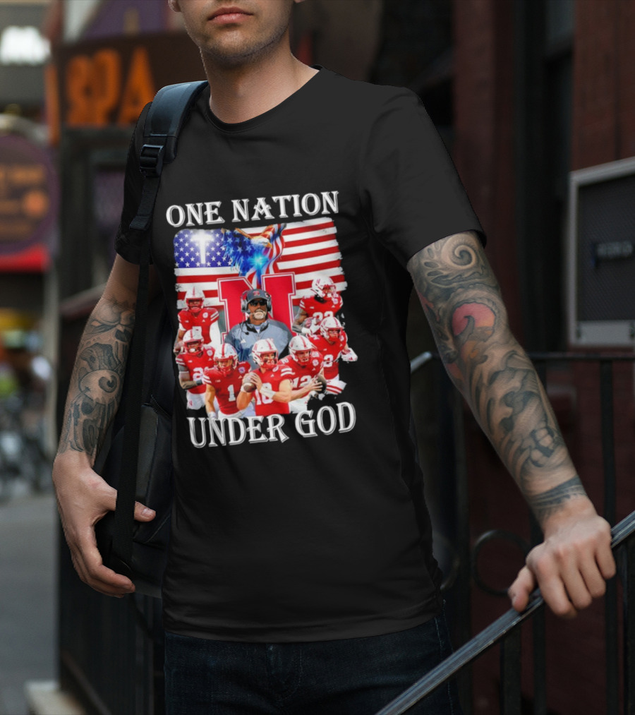 One Nation Under God Nebraska Cornhuskers USA Flag T-Shirt