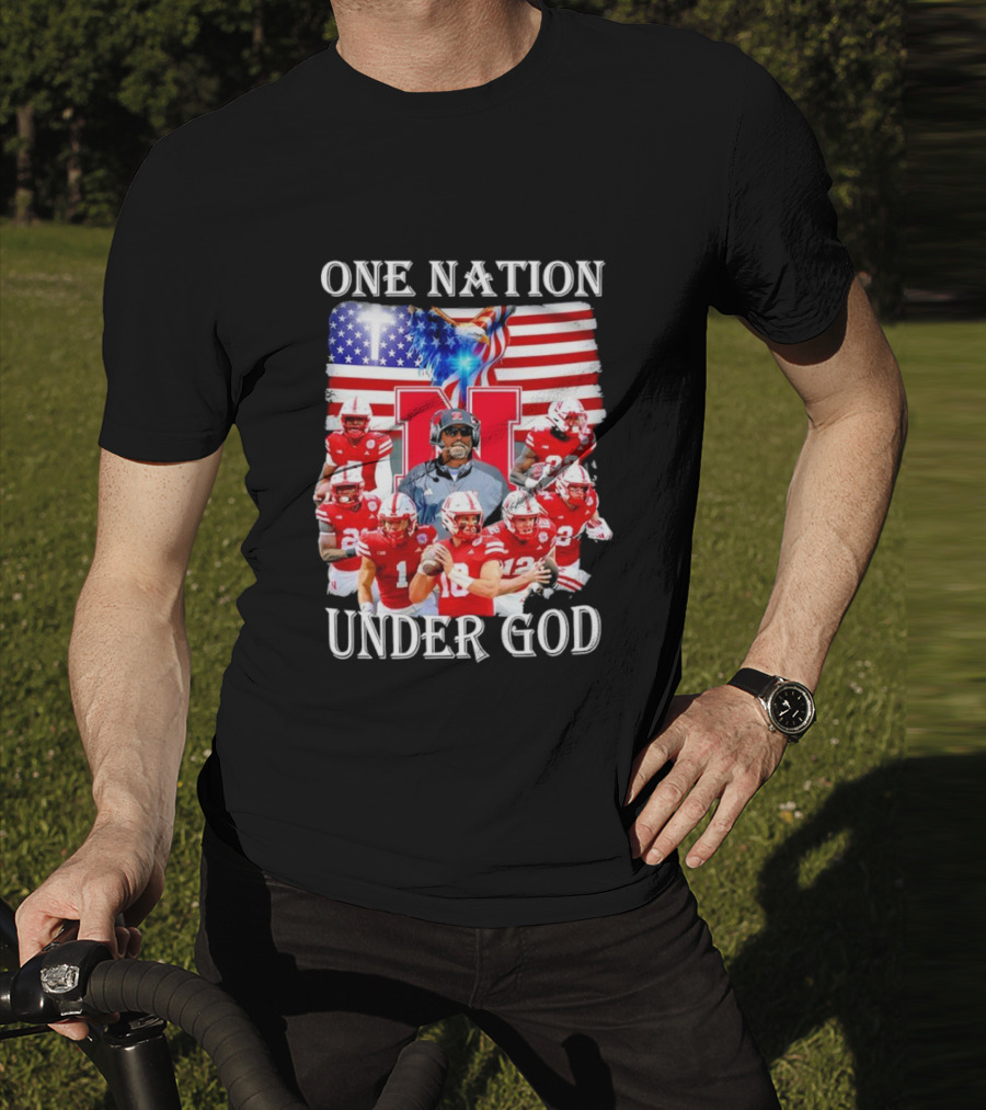 One Nation Under God Nebraska Cornhuskers USA Flag T-Shirt