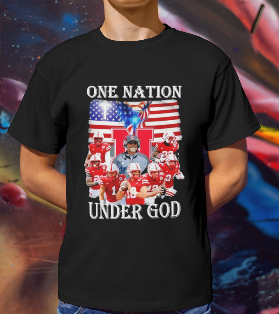 One Nation Under God Nebraska Cornhuskers USA Flag T-Shirt