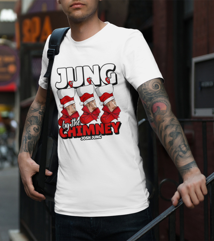 Jung By The Chimney Josh Jung Texas Rangers Santa Hat Bow T-Shirt