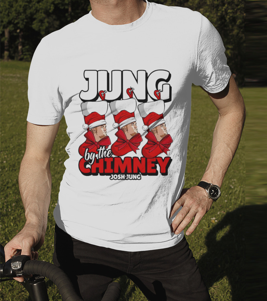 Jung By The Chimney Josh Jung Texas Rangers Santa Hat Bow T-Shirt
