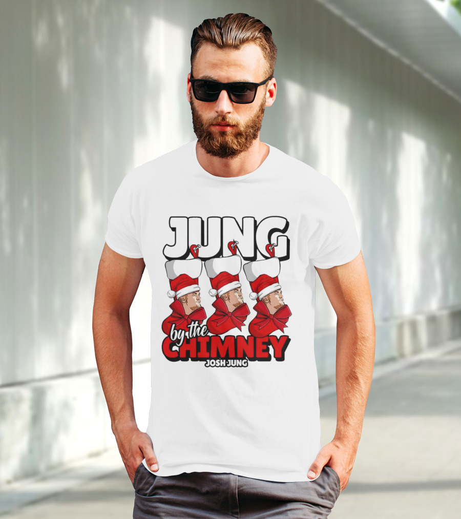 Jung By The Chimney Josh Jung Texas Rangers Santa Hat Bow T-Shirt