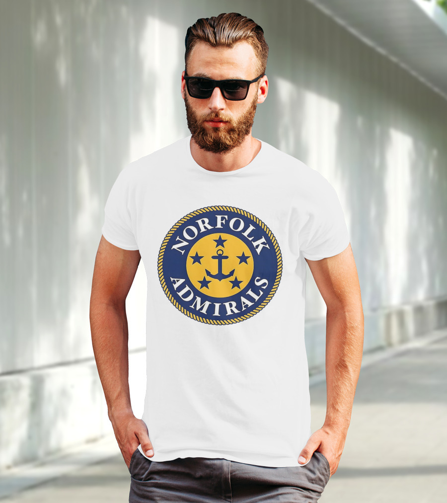 Norfolk Admirals Anchored Stars Emblem Navy Yellow T-Shirt