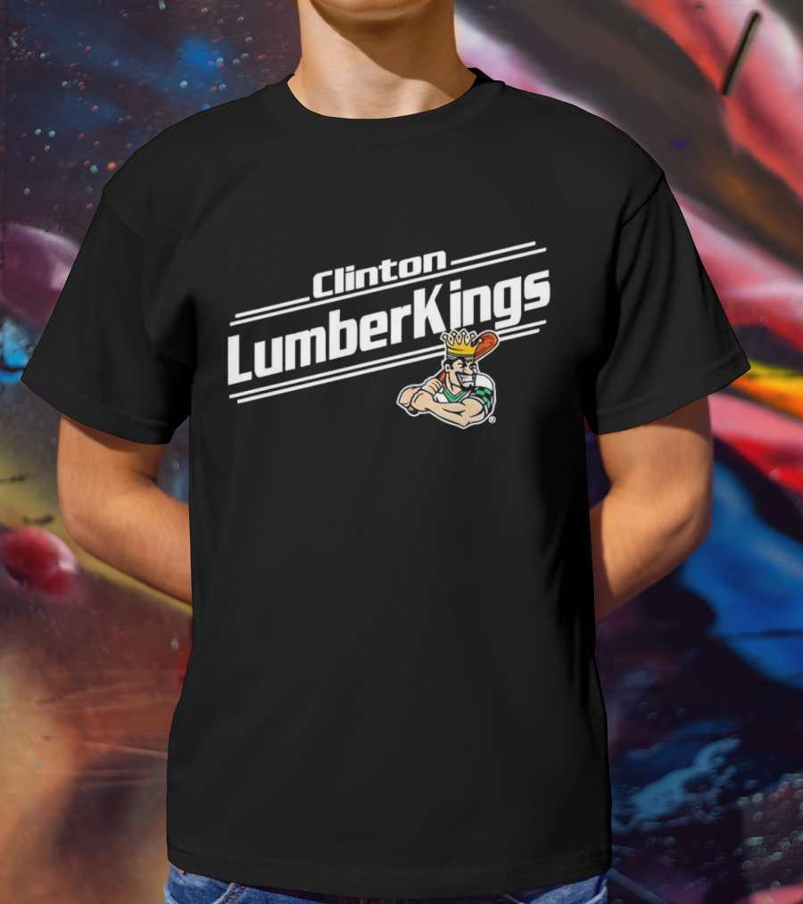 Clinton LumberKings Baseball Team Logo With Lumberjack Holding Bat T-Shirt