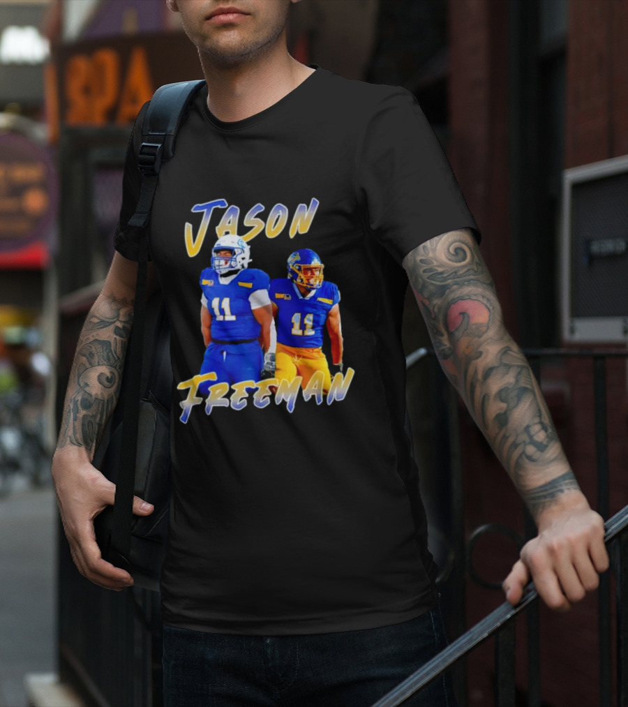 Jason Freeman Football Gameday 11 Blue And Yellow Gear T-Shirt