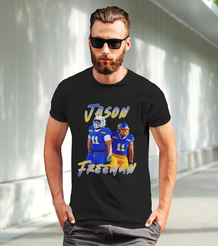 Jason Freeman Football Gameday 11 Blue And Yellow Gear T-Shirt