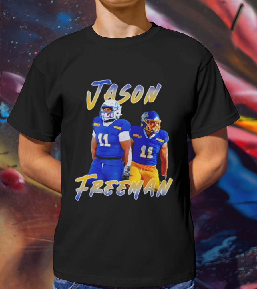 Jason Freeman Football Gameday 11 Blue And Yellow Gear T-Shirt
