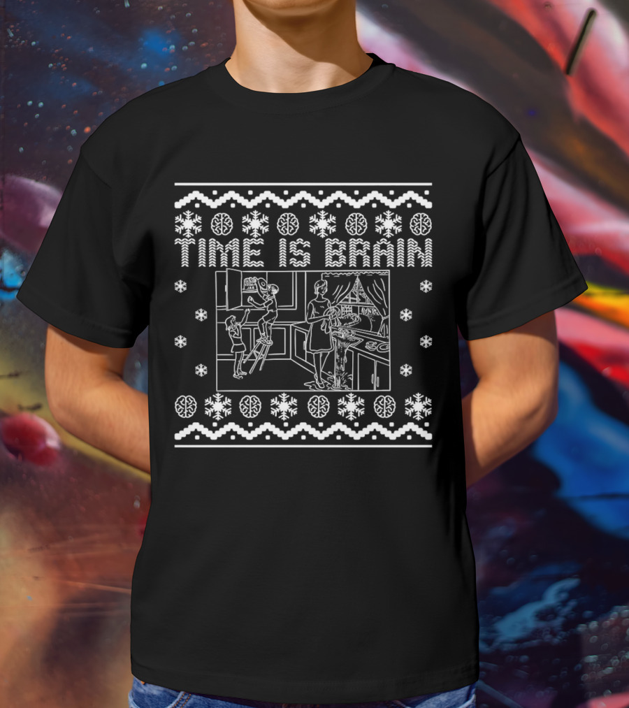 Time Is Brain Retro Kitchen Scene With Snowflake And Brain T-Shirt