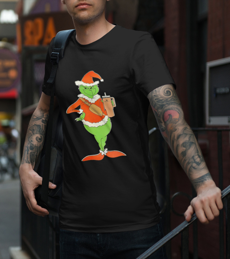 Grinch Santa Stanley Christmas Holiday Cheer Scene T-Shirt