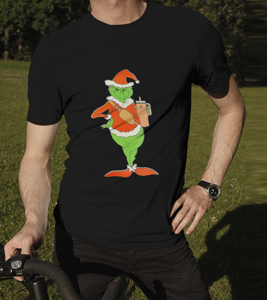 Grinch Santa Stanley Christmas Holiday Cheer Scene T-Shirt