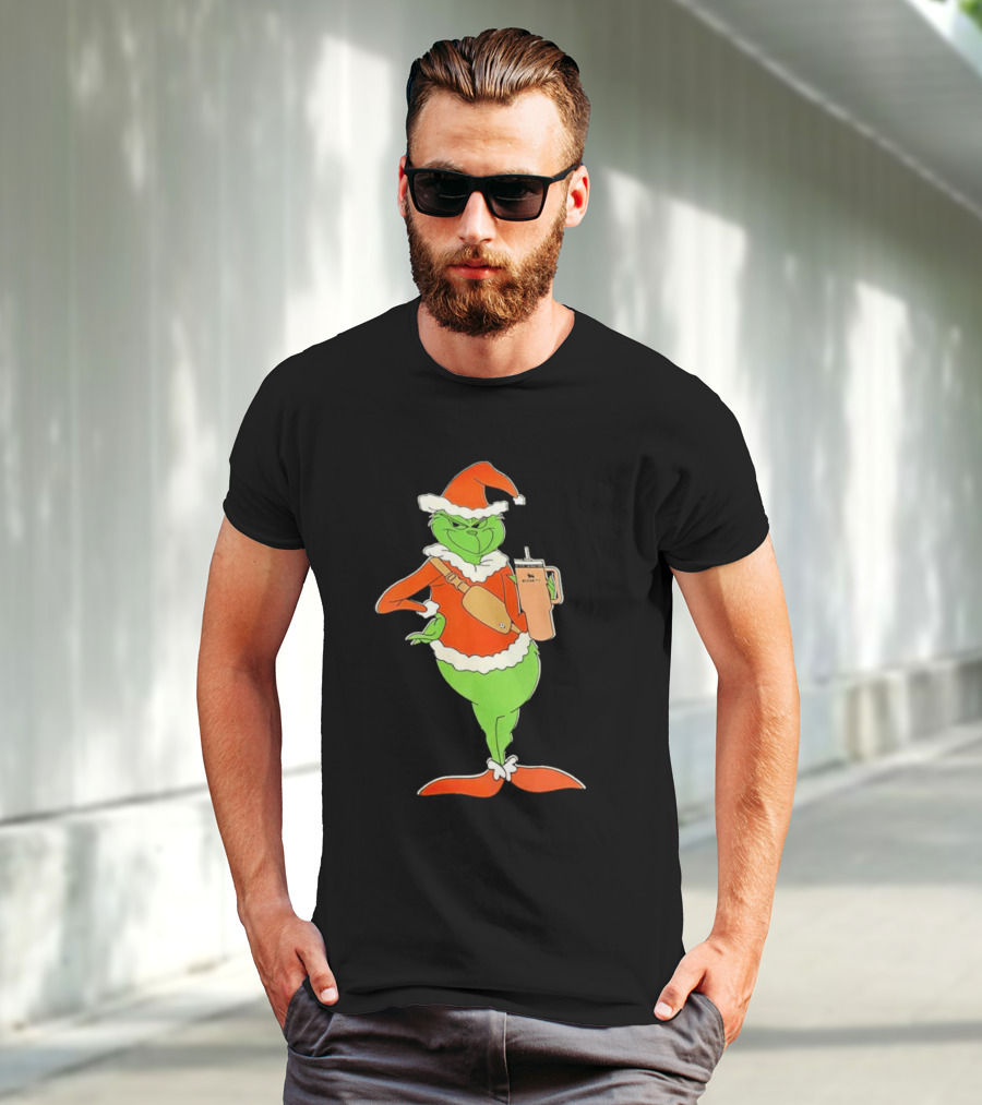 Grinch Santa Stanley Christmas Holiday Cheer Scene T-Shirt
